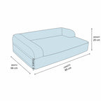A light blue line drawing of a pet bed with dimension arrows and labels showing width 66 cm, length 89 cm, and height 20 cm on a white background.