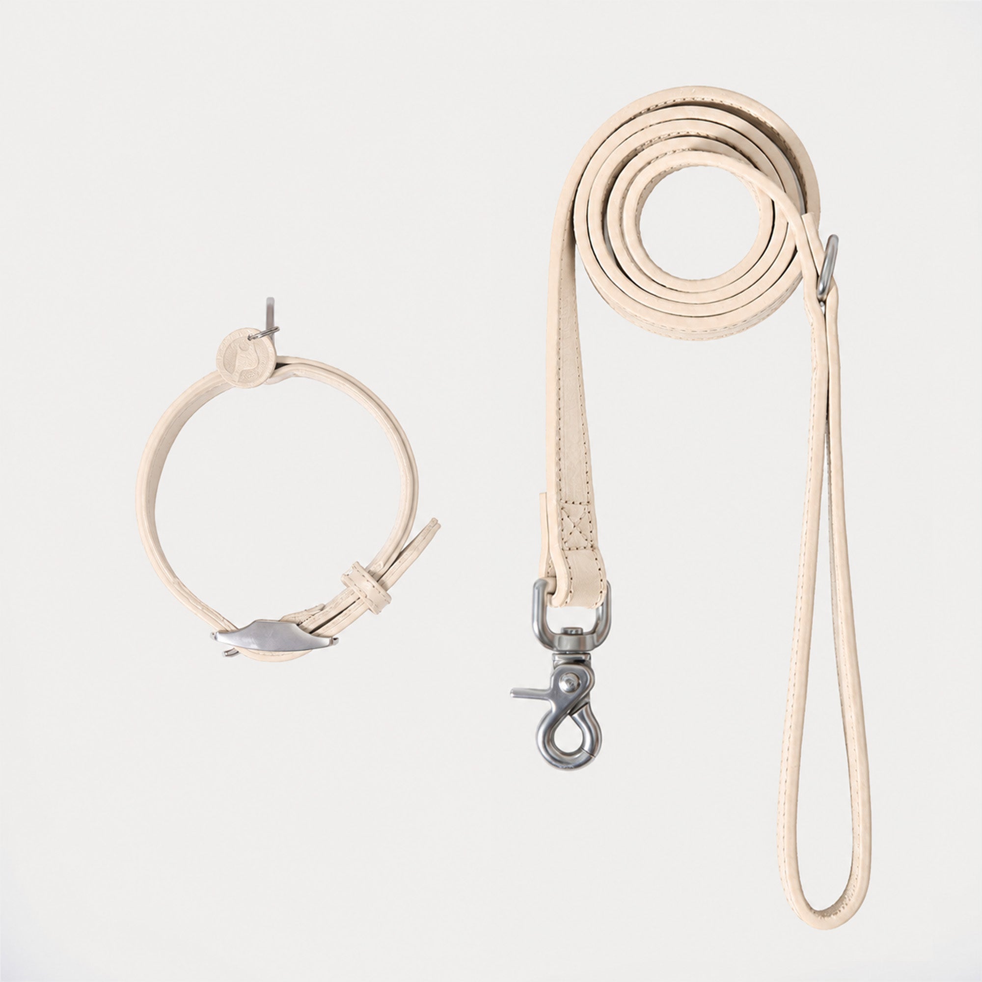 PUPPO-PETSTAR LEATHER COLLAR & LEASH-Vanilla cream