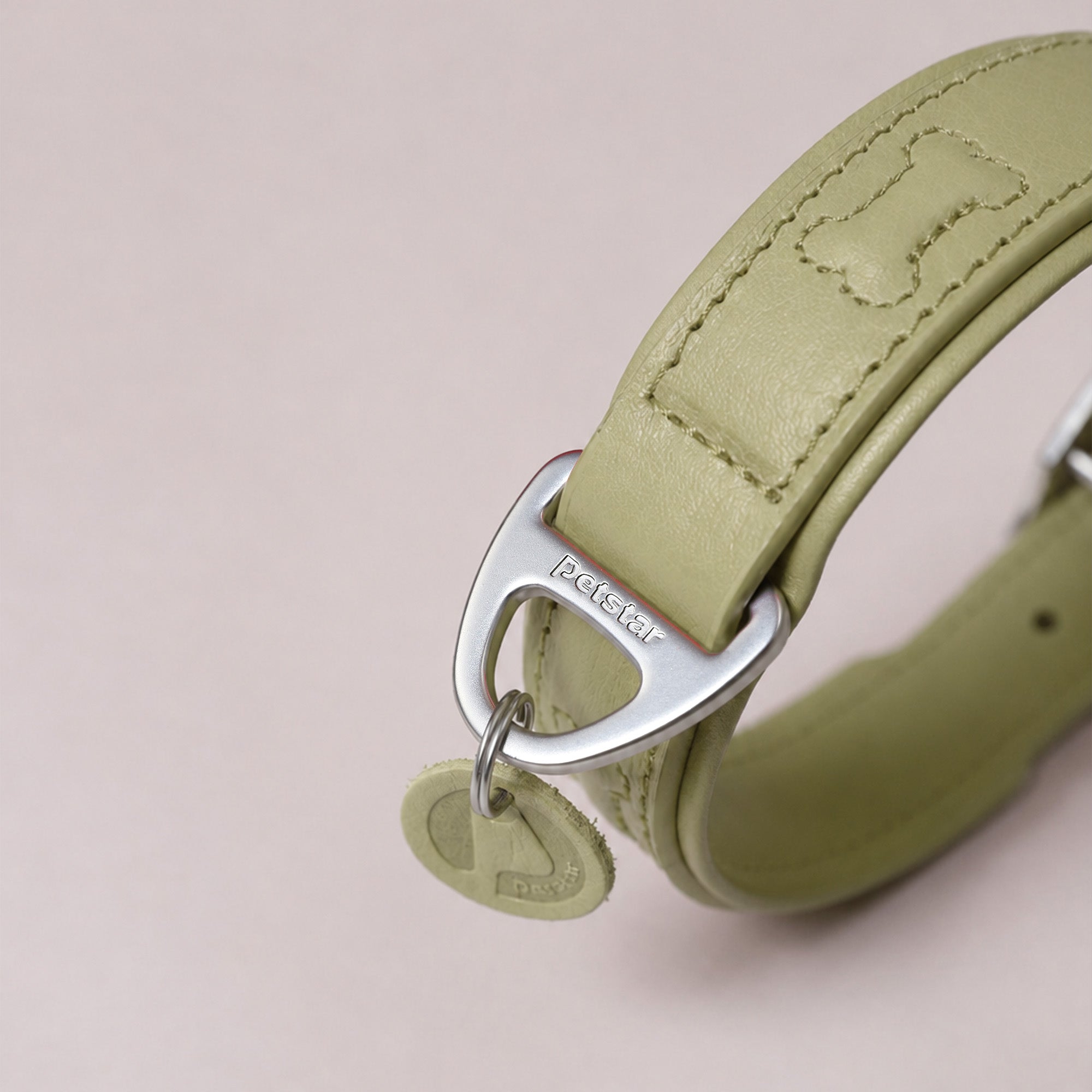PUPPO-PETSTAR Leather collar-Sage green