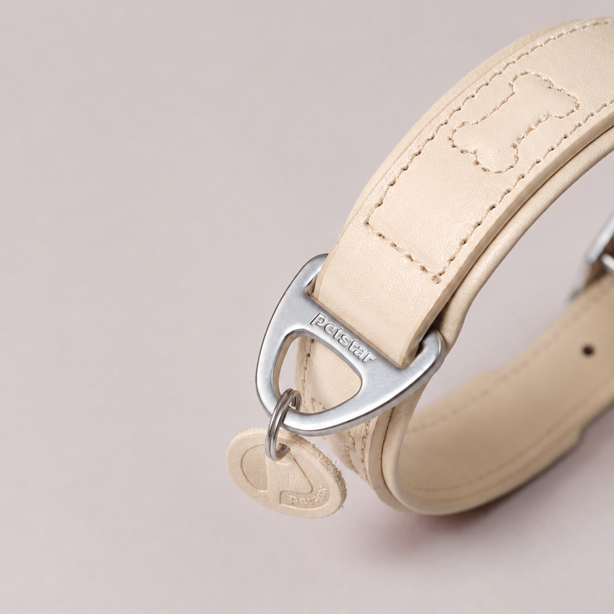 PUPPO-PETSTAR Leather collar-Vanilla cream