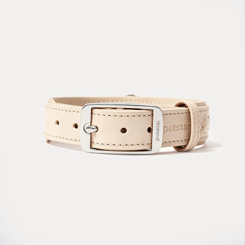 PUPPO-PETSTAR LEATHER COLLAR & LEASH-Vanilla cream