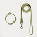 PUPPO-PETSTAR LEATHER COLLAR & LEASH-Sage green
