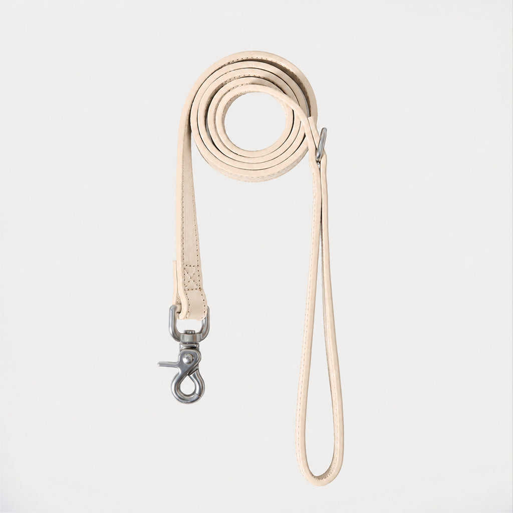 PUPPO-PETSTAR LEATHER COLLAR & LEASH-Vanilla cream