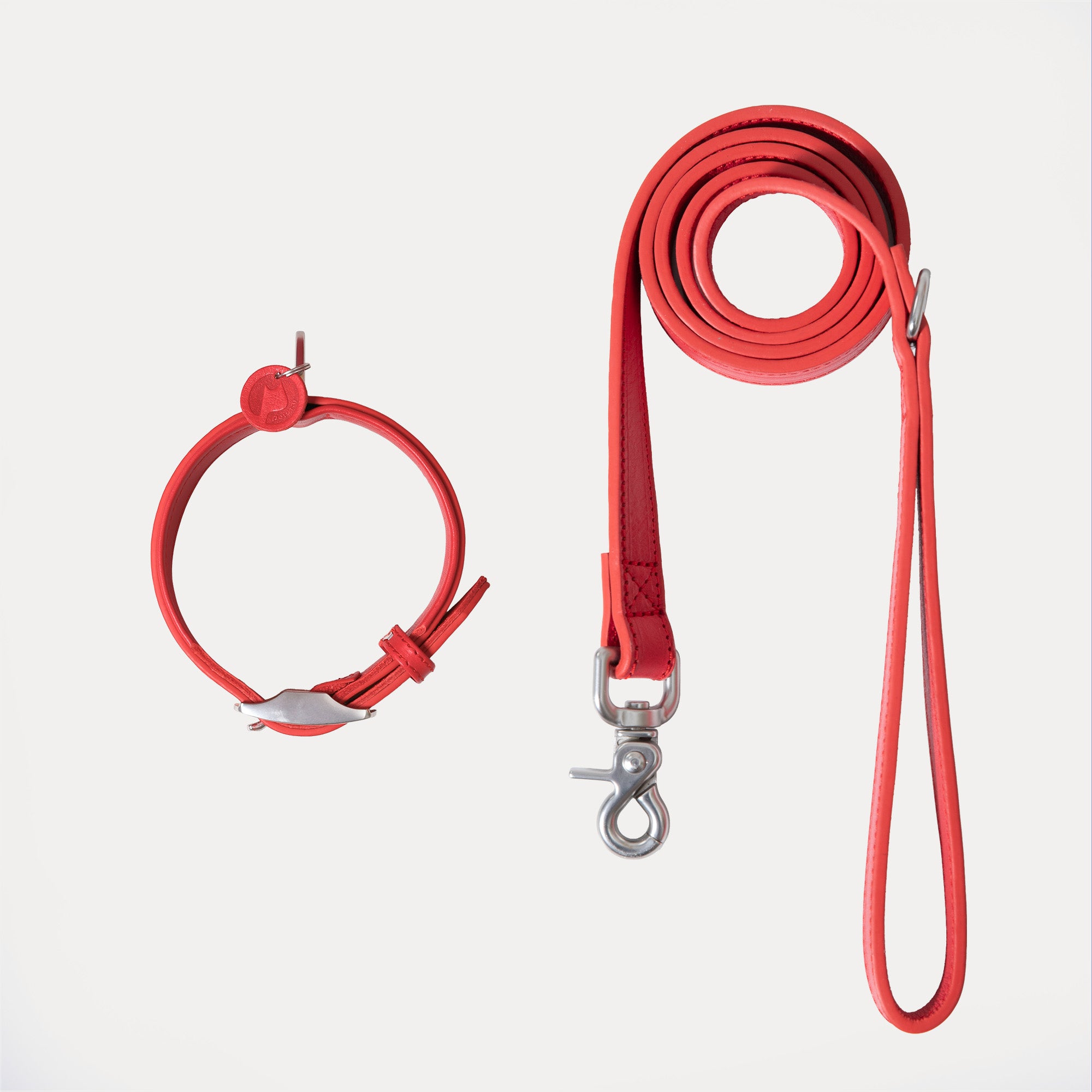 PUPPO-PETSTAR LEATHER COLLAR & LEASH-Ruby red